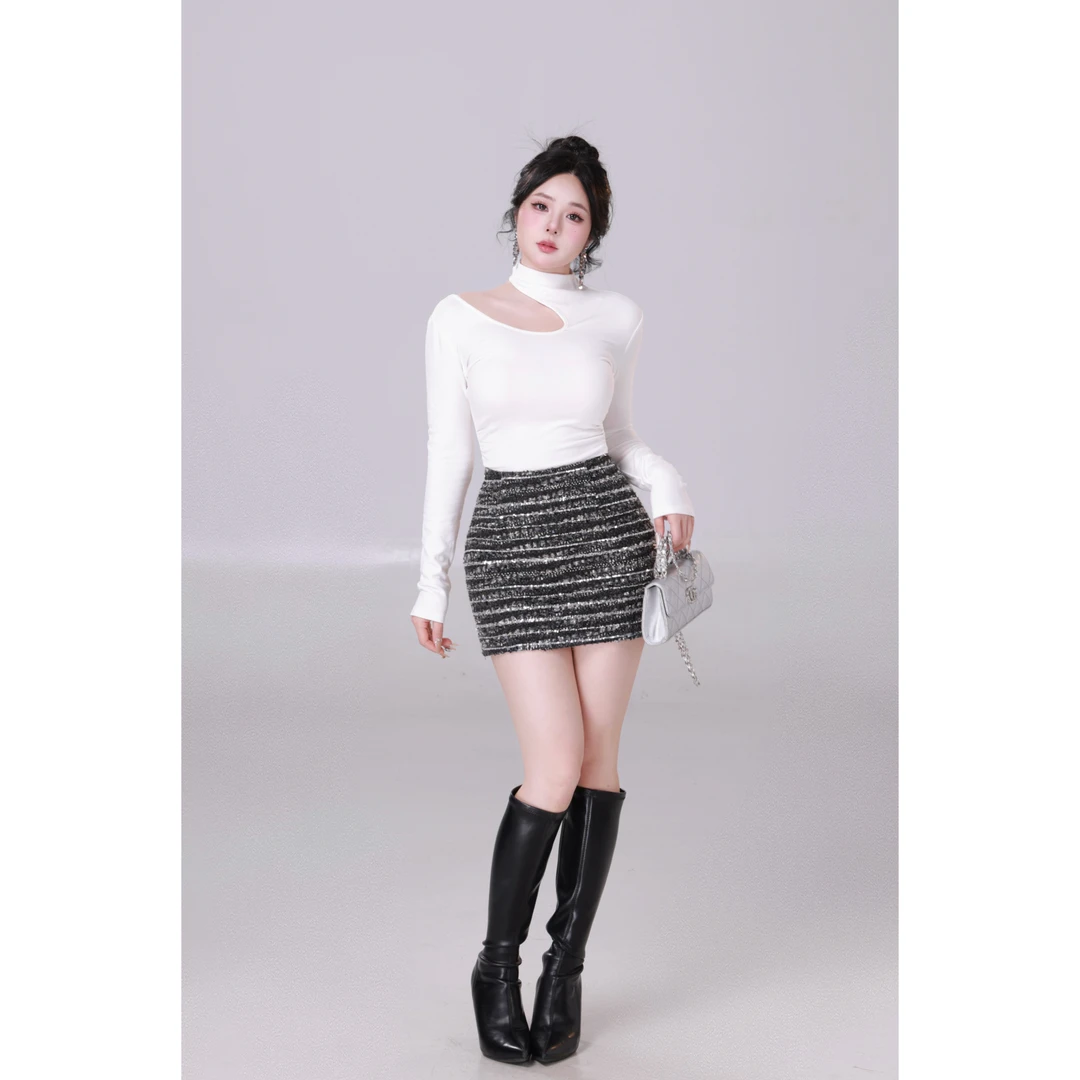 MengFairy【白伊姐姐半裙】气质性感亮片重工高腰半身裙4140M套装