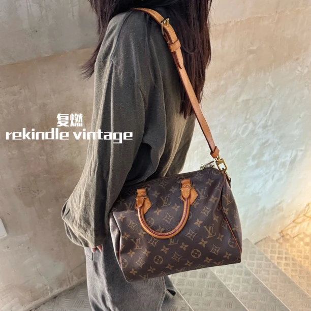 95新 LouisVuitton/路易威登 复燃精选/老花speedy25肩带款17年
