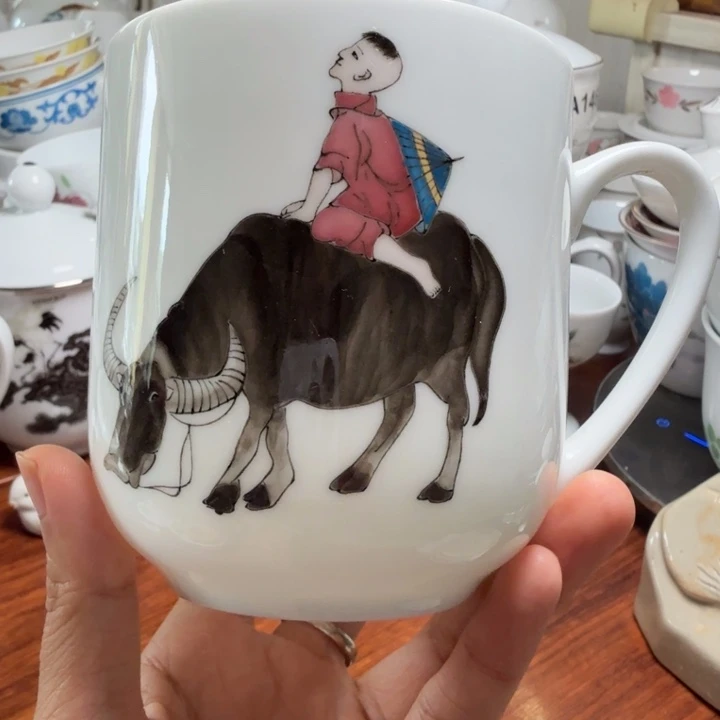 醴陵手绘茶杯缺盖微瑕