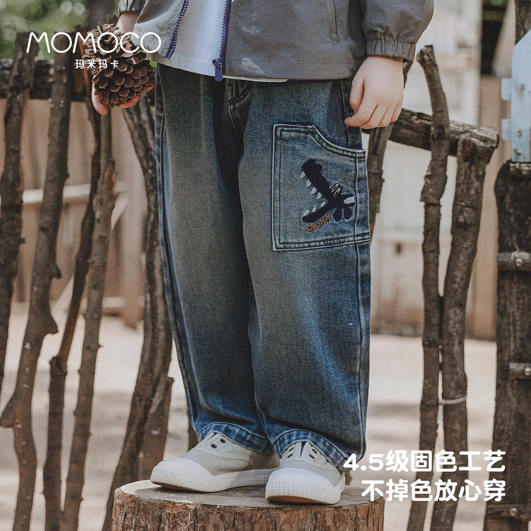 MOMOCO春秋季男童潮流时尚复古牛仔裤百搭休闲裤77330350017