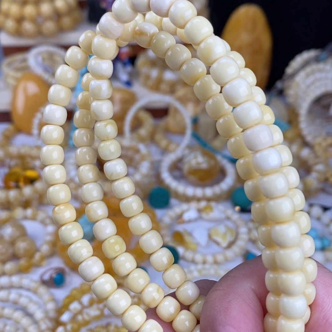 蜜蜡未镶嵌手链奶酪白特浓阿尔卑斯6.9mm长串
