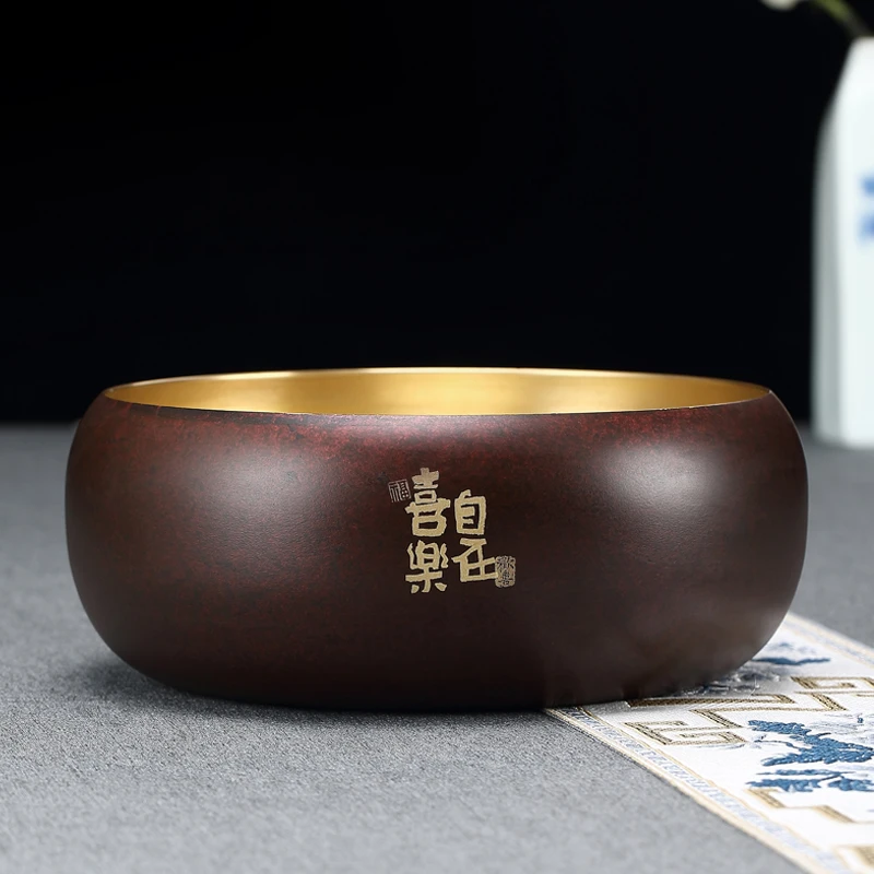 自见黄铜大茶洗茶渣缸建水废水茶缸禅意复古铜壶承干泡台水盂茶具