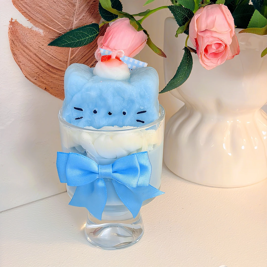【甜品杯小猫蓝】高端定制可爱INS风香薰蜡烛摆件