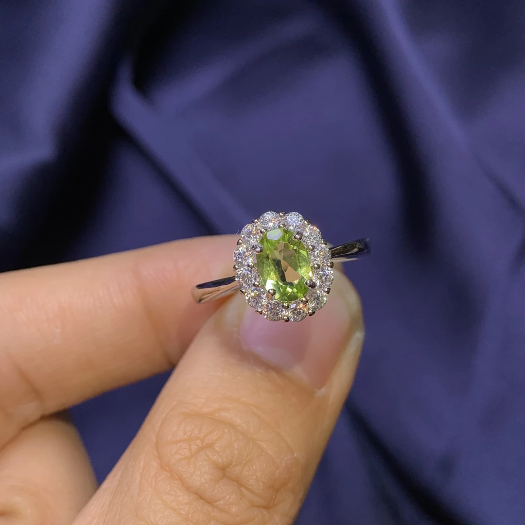 天然橄榄石戒指开口可调节