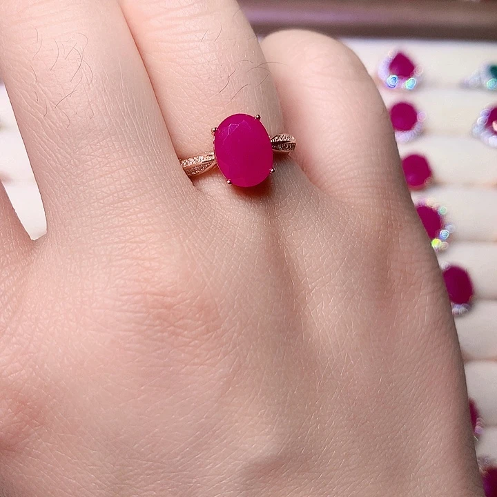 红宝石戒指银S925镶嵌