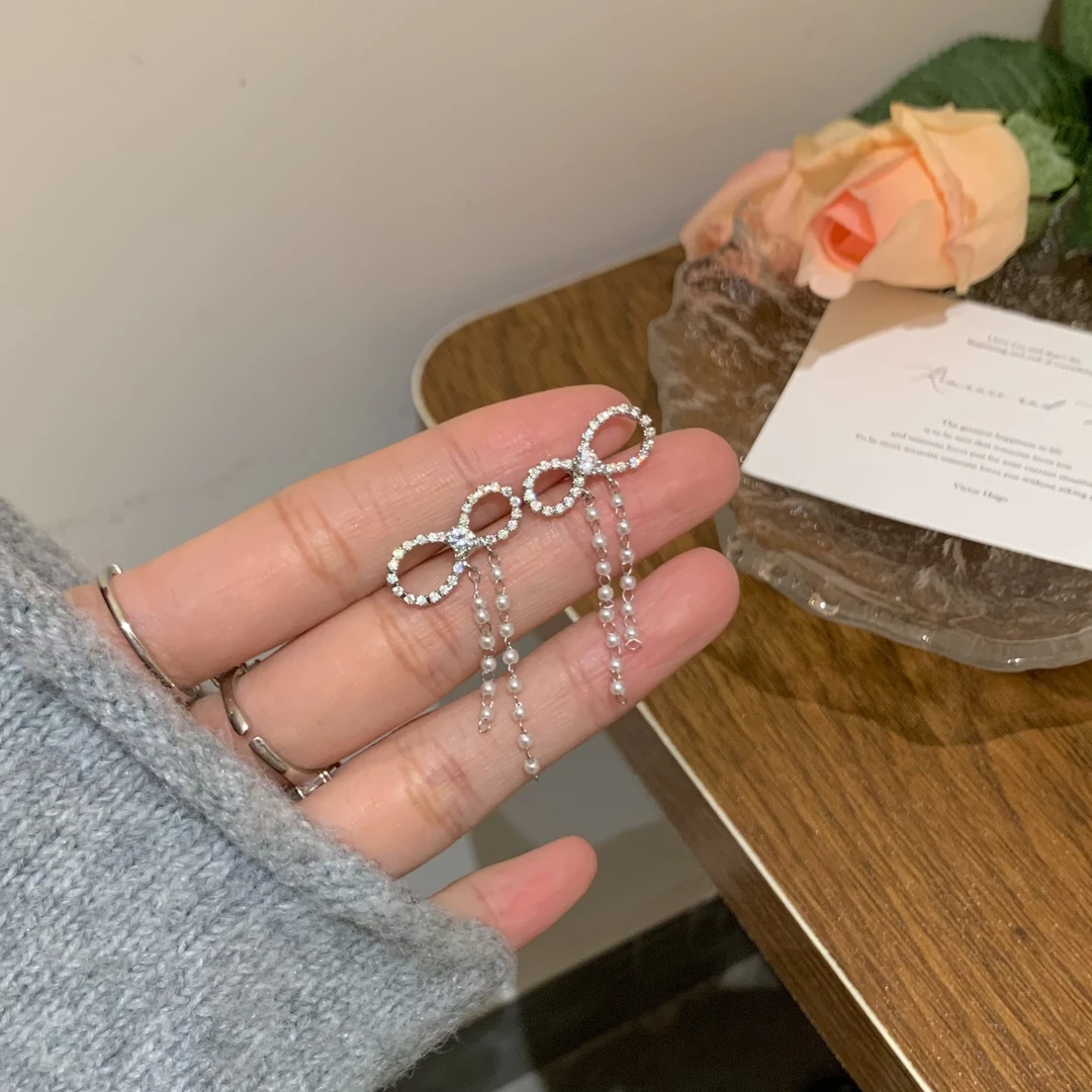 铜合金耳饰 AL2581 蝴蝶结流苏耳环女高级耳饰超仙百搭少女气质