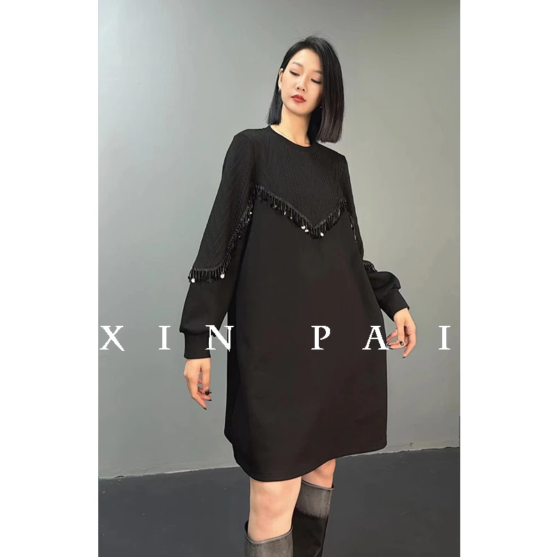 鑫鑫原创2025秋季新款卫衣裙减龄时尚中长款欧美长袖连衣裙6168