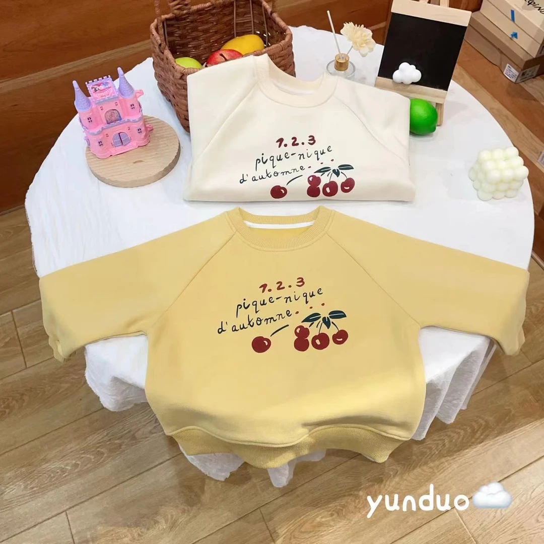 【723】儿童樱桃满印圆领纯色百搭卫衣111017