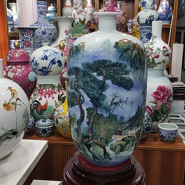 瓷片景德镇陶瓷山水冬瓜瓶