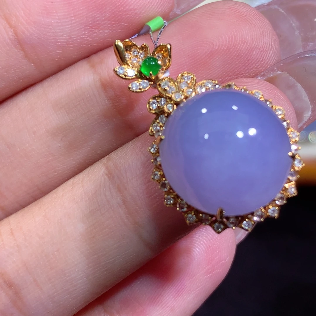 翡翠18K金镶嵌吊坠(不含链)