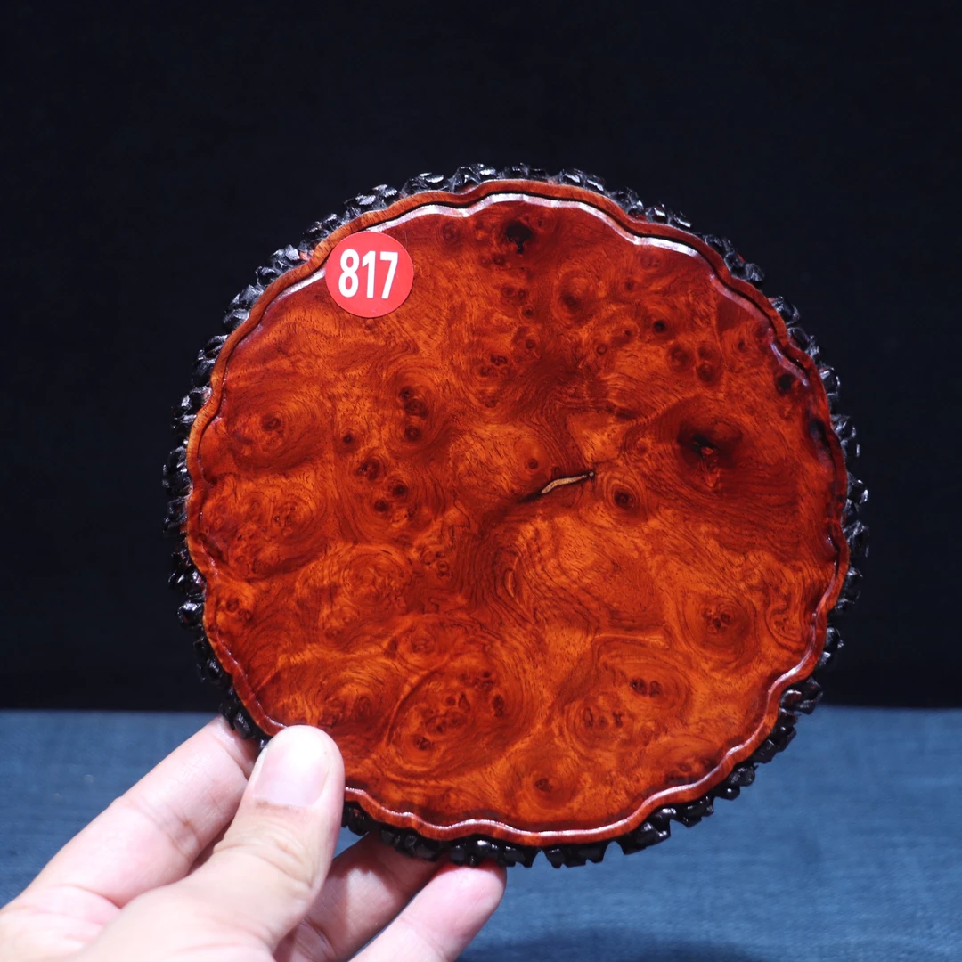 缅甸花梨瘿木瘤疤手工雕刻茶具茶道壶承杯垫托盘尺寸15*15*1cm