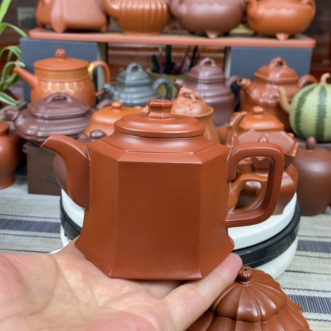 紫砂茶壶六方宫灯220cc原矿朱泥特价
