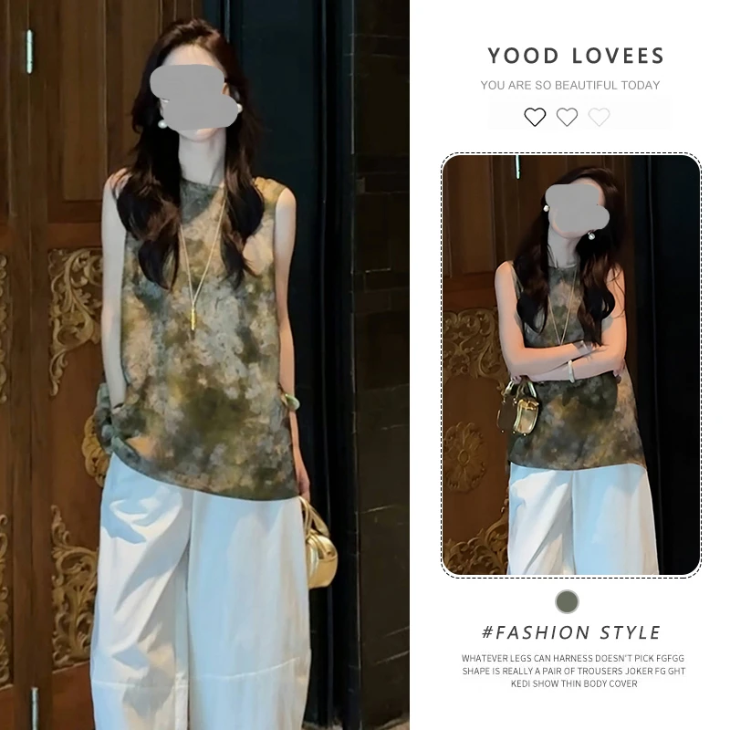 新中式国风晕染无袖休闲衬衫女2025夏季新款宽松显瘦百搭圆领上衣