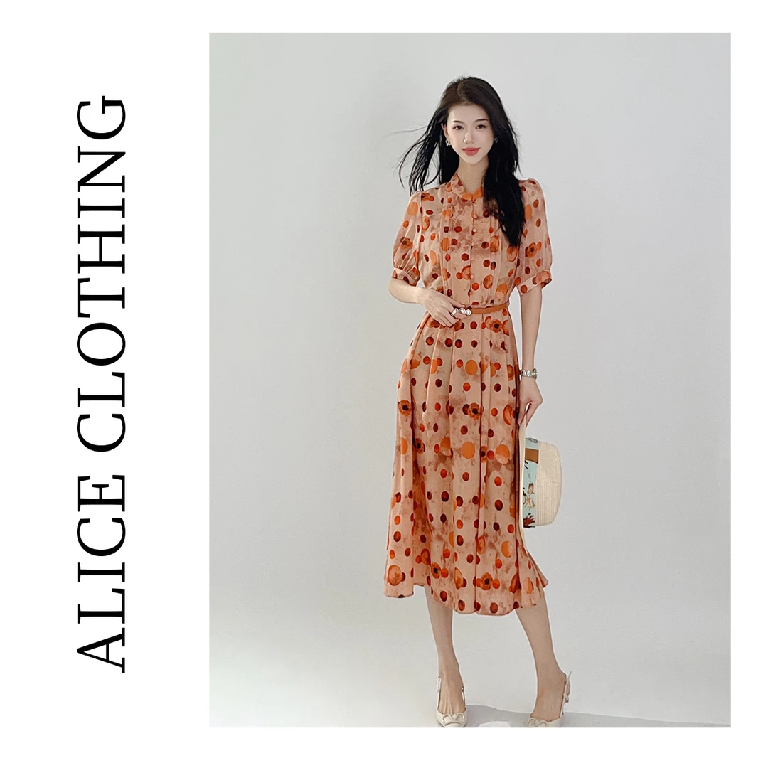 [alicelulu] “纵情波点”连衣裙皮质腰带 浪漫显瘦 S1033562D