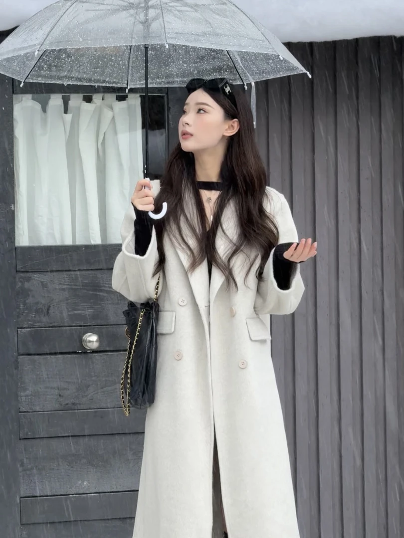 COCO YVONNE韩板正肩袖无垫肩巨显瘦加厚高奢面料超长绵羊毛大衣