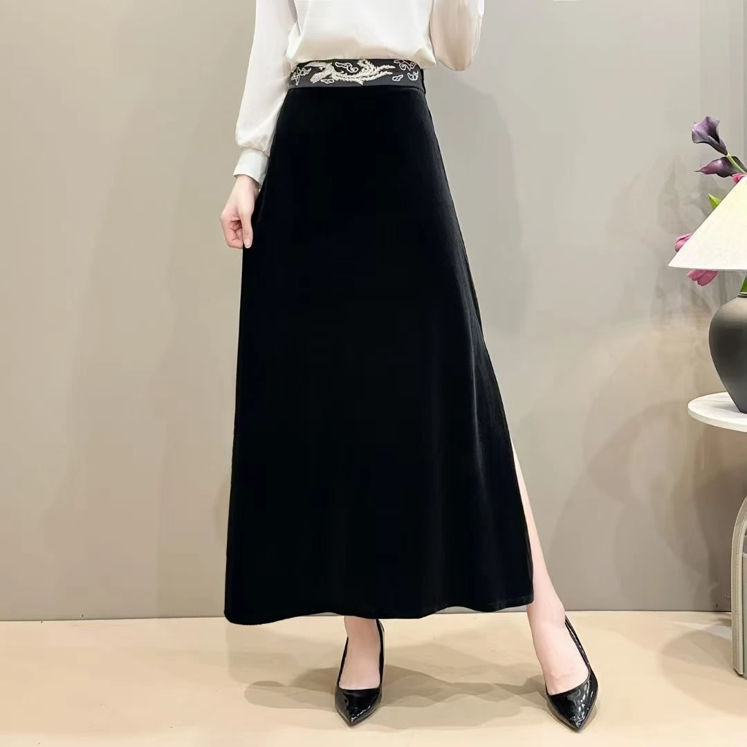 加绒祥云刺绣A版丝绒裙