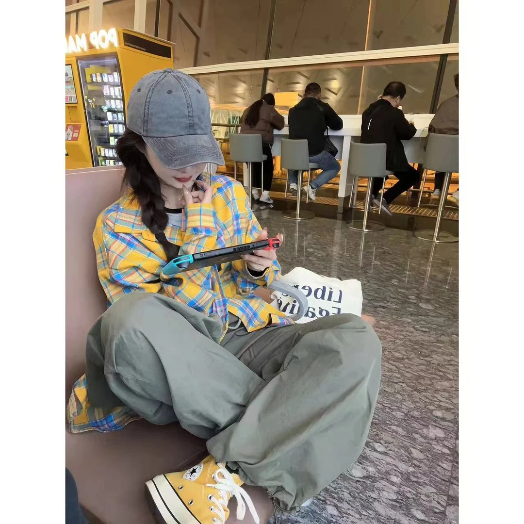 徐秋阳  南瓜派 时尚简约百搭休闲显瘦格子衬衣