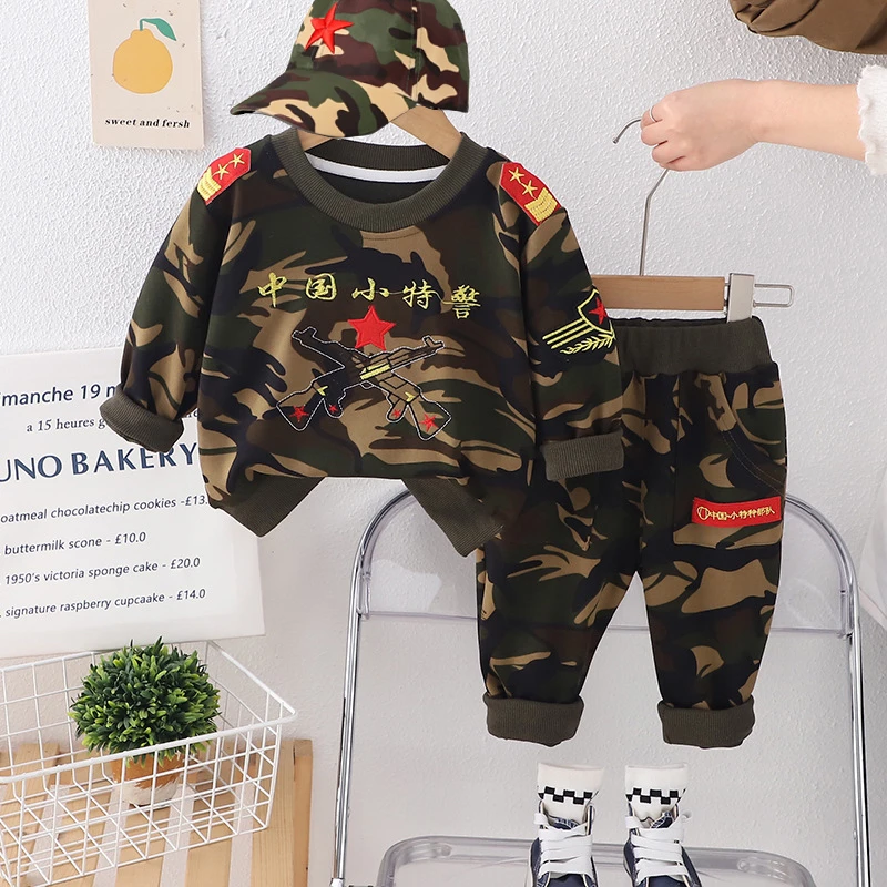 【沫沫家】男女童迷彩圆领春装洋气儿童两件套休闲宝宝小童卫衣套装
