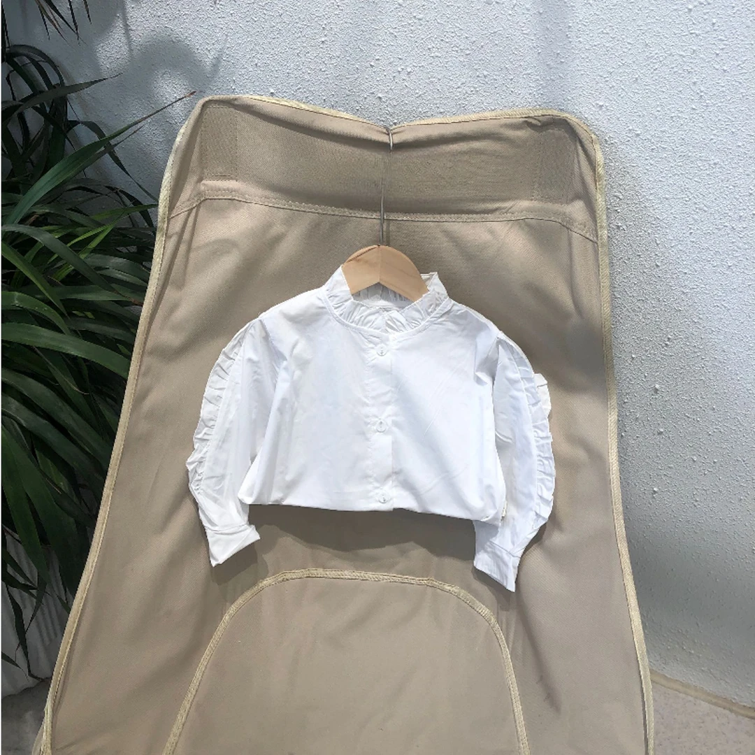 水洗棉布衬衫长袖儿童风立领女春秋蕾丝童装花边打底春季百搭韩版