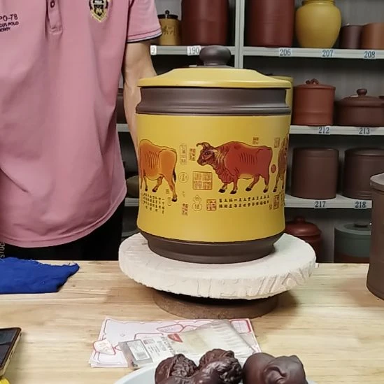 茶杯紫砂正品九饼宝塔五牛图9