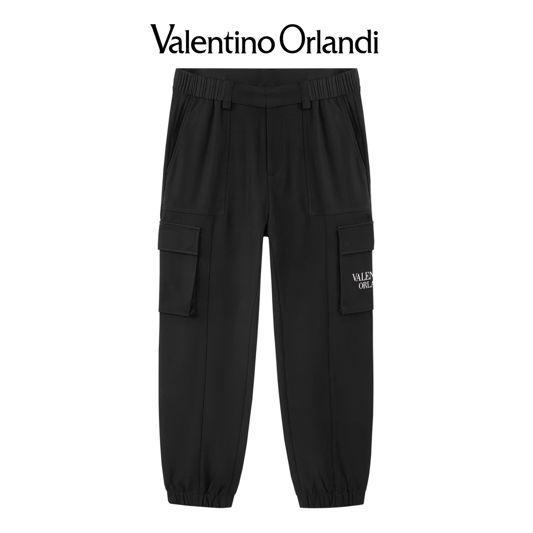 Valentino orlandi男士春秋A版时尚多口袋字母印花束脚休闲长裤