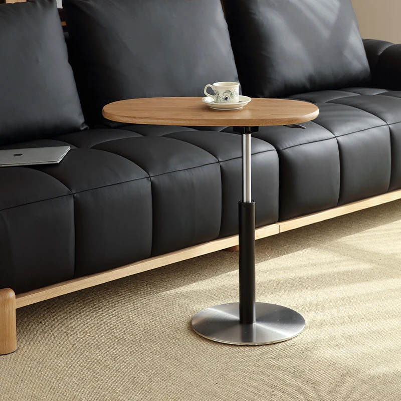 随心茶几轻奢茶几小户型客厅卧室阳台升降边几白橡木全实木椭圆形