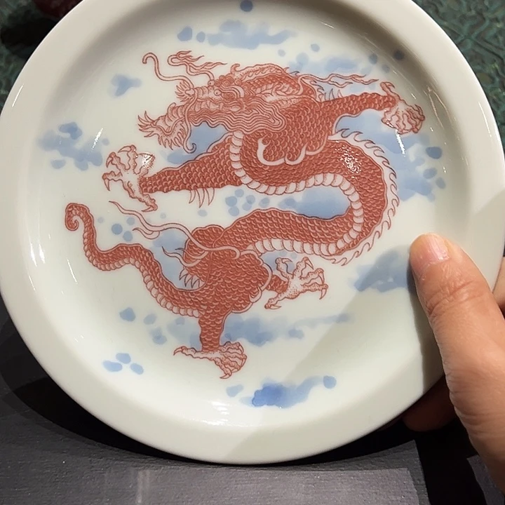 微瑕手工手绘龙纹壶承