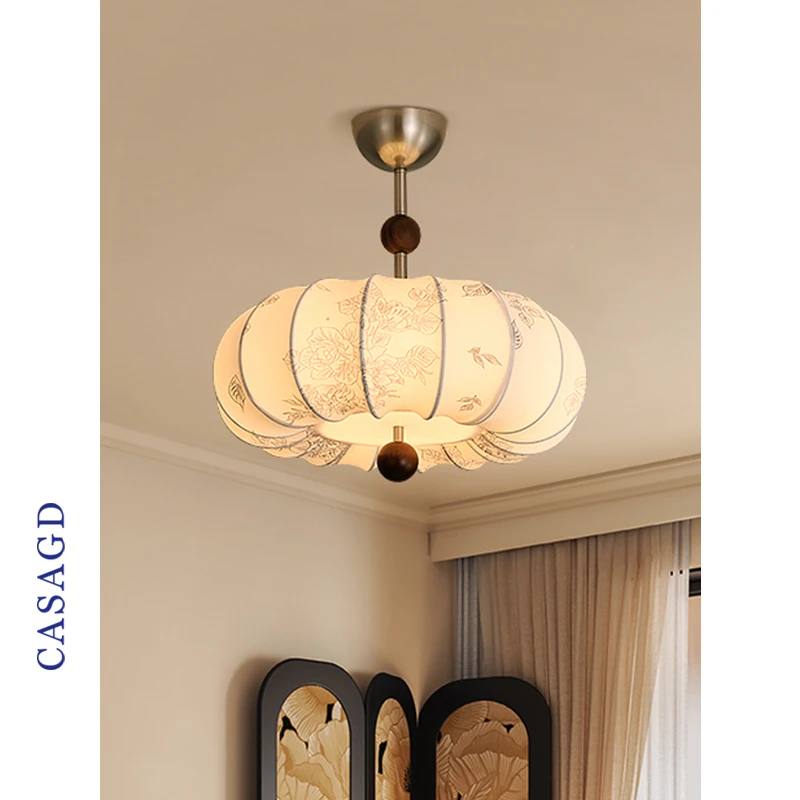 南洋中古繁花卧室吸顶灯花纹布艺法式复古风艺术书房吸吊灯casagd