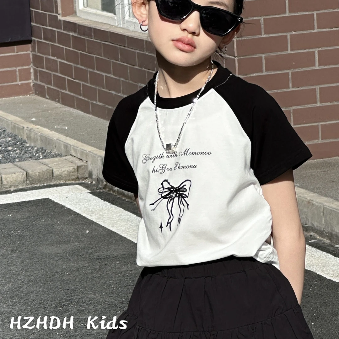 1172儿童拼色蝴蝶结卡腰T恤