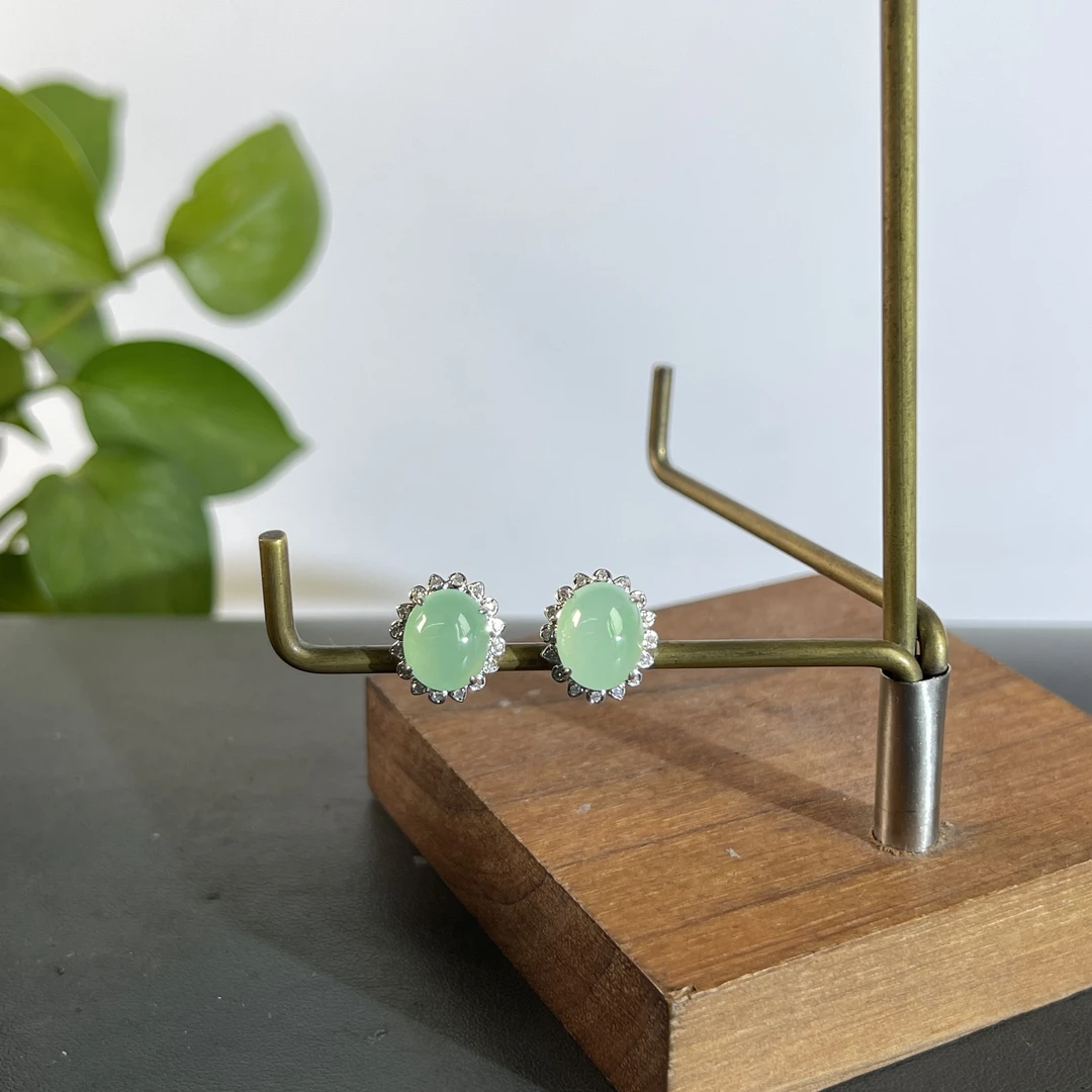 JYB26-120  天然缅甸A货翡翠   18k金钻镶嵌翡翠耳饰