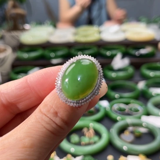 和田玉（碧玉）戒指银S925镶嵌