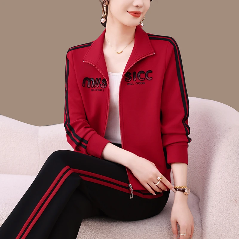 高档休闲运动服套装女春秋2025新款洋气妈妈装减龄显瘦立领两件套