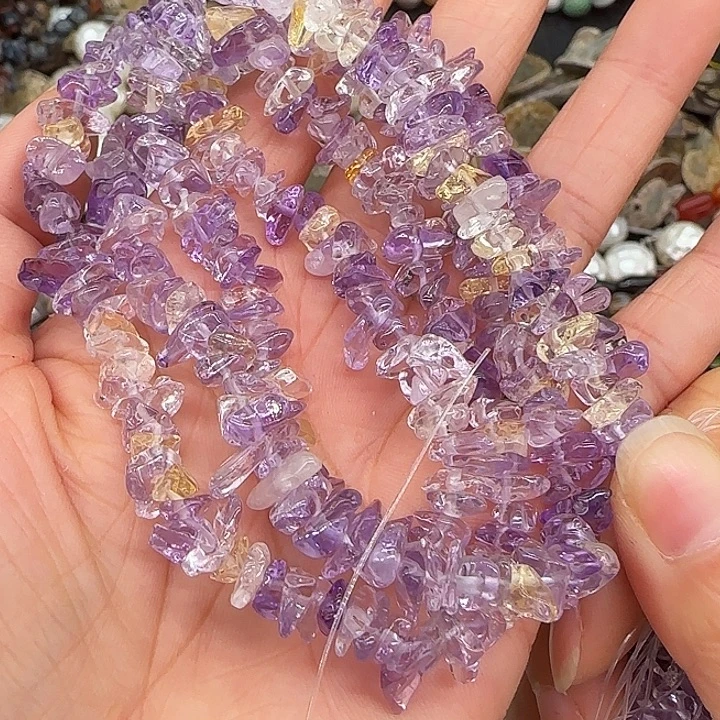 玛瑙/玉髓合金珠宝半成品紫黄晶6-8mm加长一条