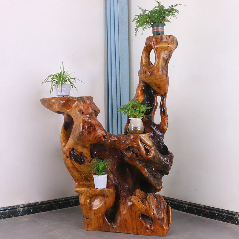 根雕花架实木自然树根客厅底座天然随形根艺花盆架木雕摆件MH9966