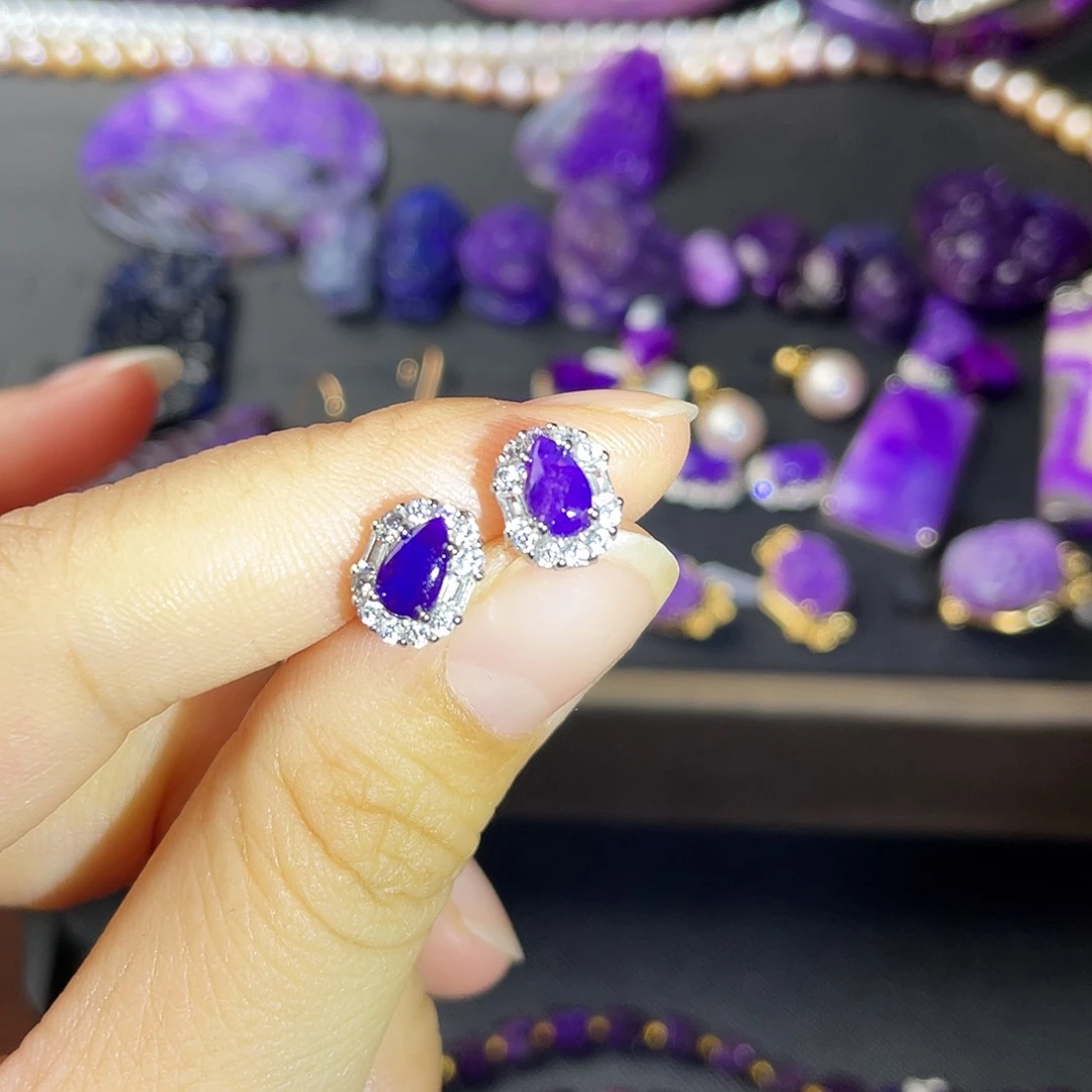 银S925镶嵌苏纪石（舒俱来）耳钉