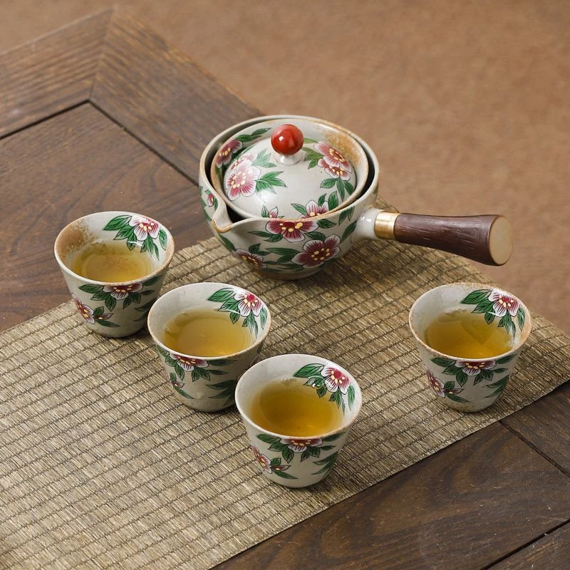 小康泡草兰复古便携式旅行茶具手柄家用陶瓷侧把防烫懒人旋转陶瓷