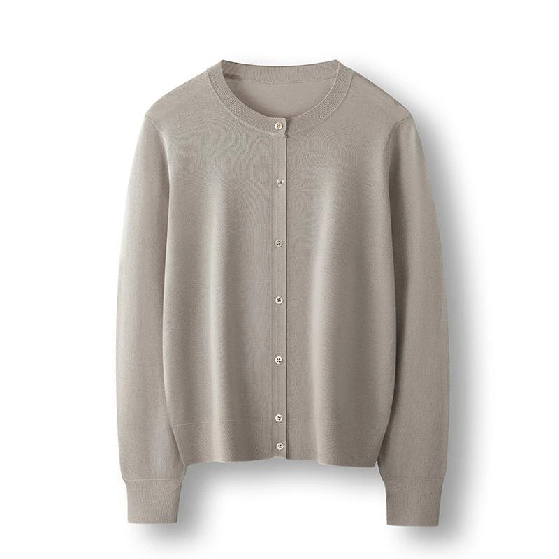 【扬子纱】国王礼物钻石羊毛圆领开衫女士100%精纺羊毛薄款百搭针织