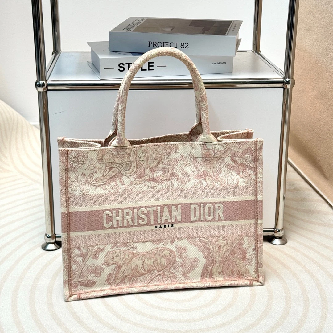 95新 DIOR/迪奥 粉色 帆布 动物园系列booktote中号/607918609