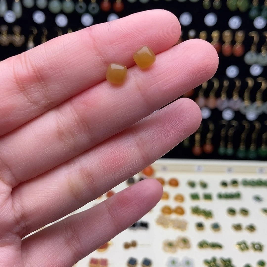 和田玉银S925镀金镶嵌耳饰