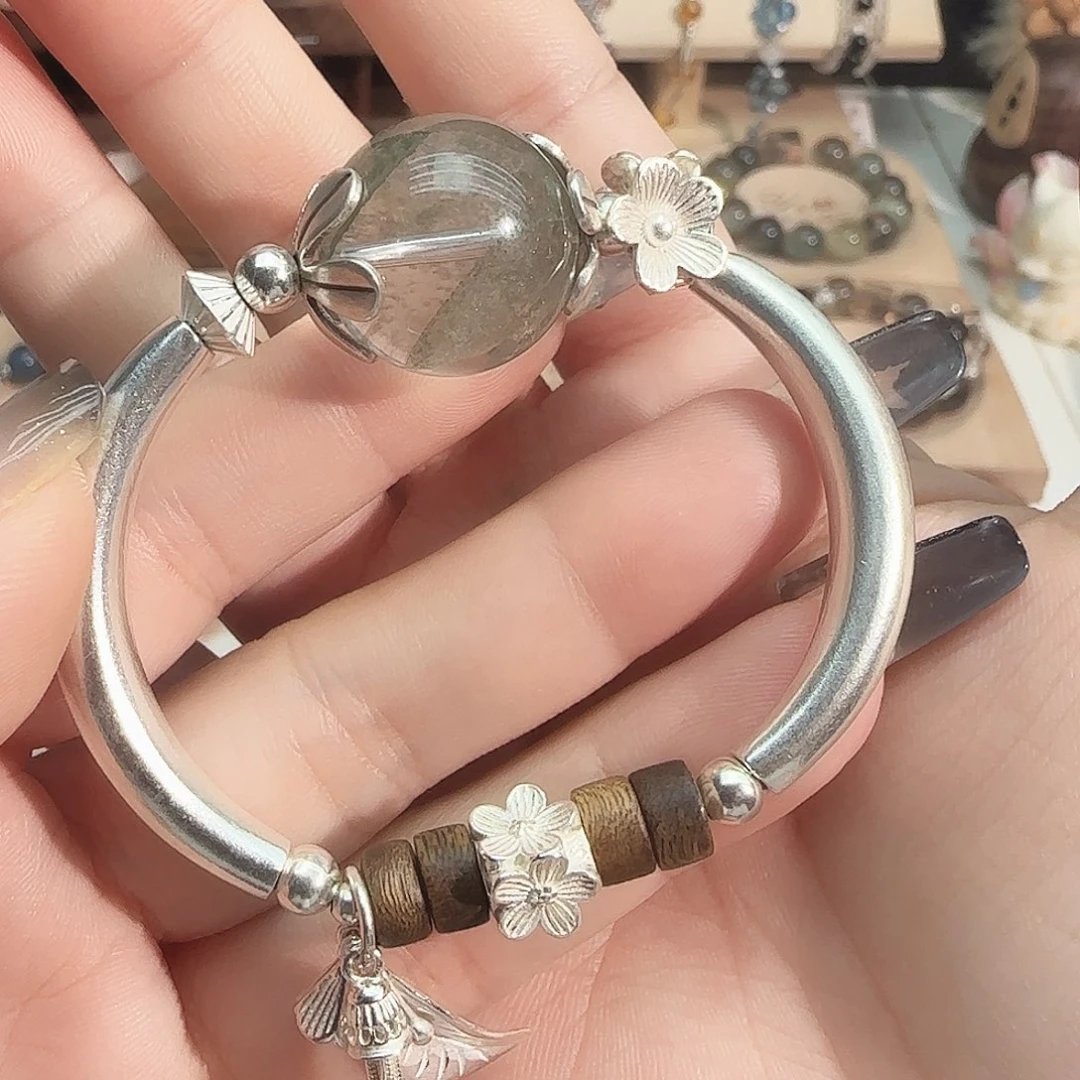 手串水晶银S925镶嵌绿幽灵设计款