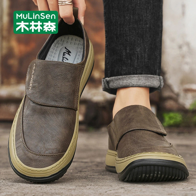 木林森男士皮鞋2025新款秋季工作乐福鞋厚底增高耐磨休闲开车潮鞋