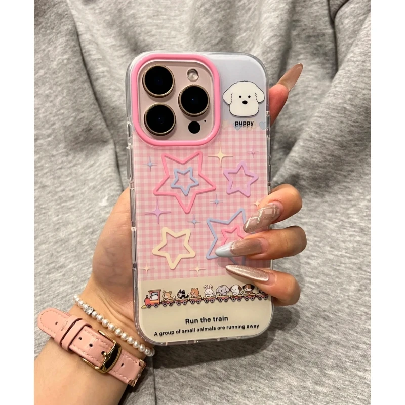 奥菲顿粉格纹星星适用iPhone1615大孔手机壳华为vivo小米15oppo套