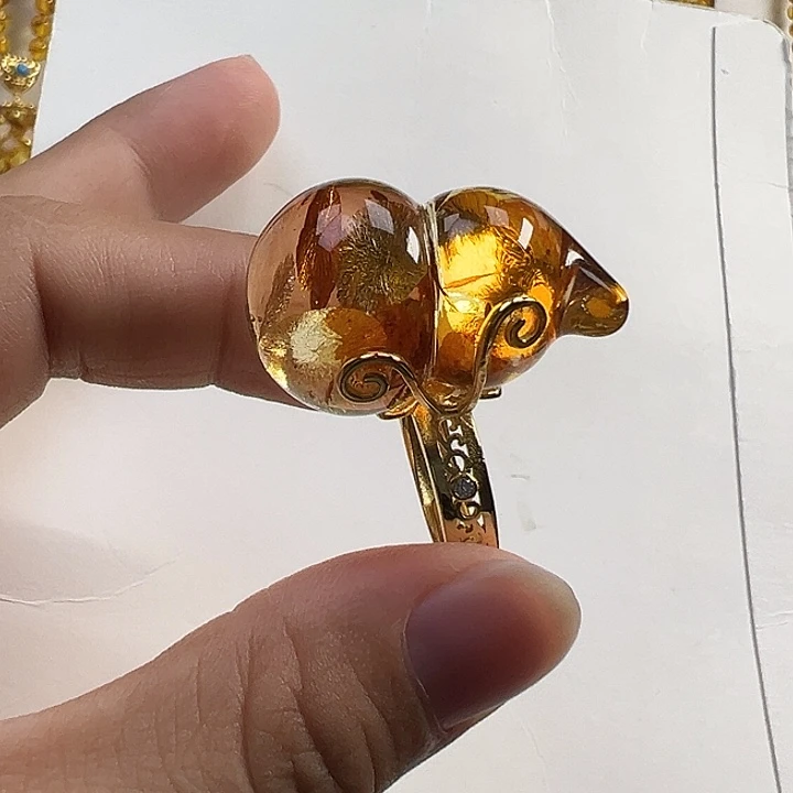 琥珀（花珀）银S925镶嵌戒指