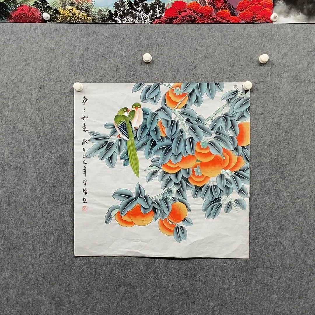 国画四尺斗方工笔花鸟一幅