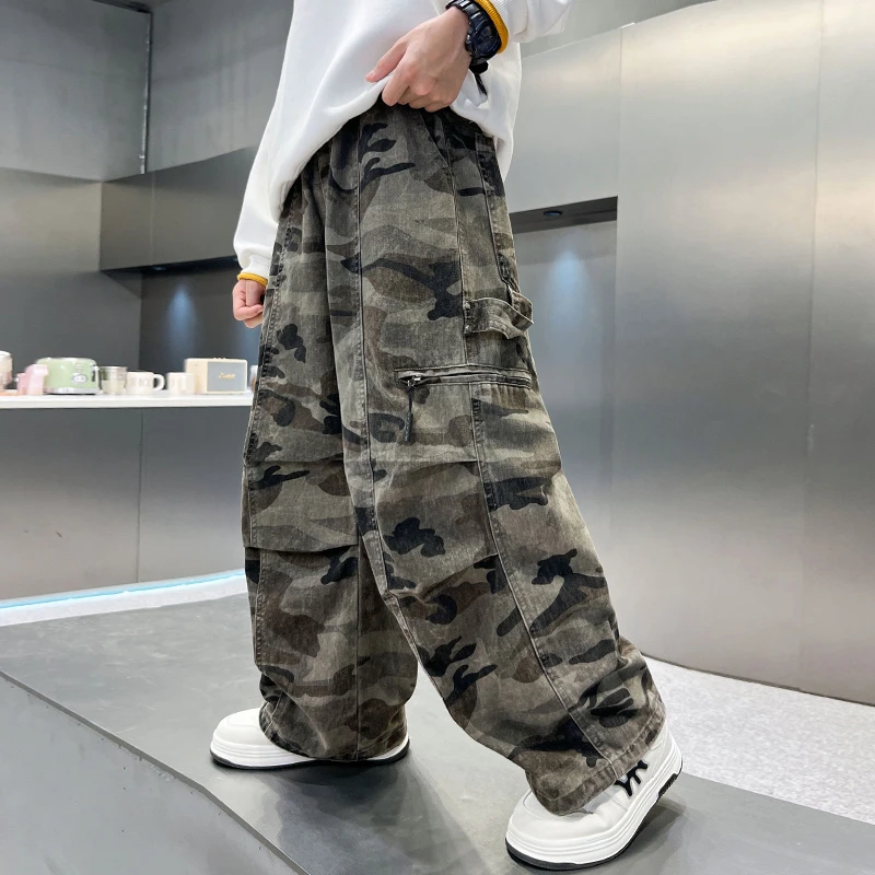 儿童装秋季迷彩裤子6-12岁男童宽松纯棉长裤中大童百搭休闲裤男孩