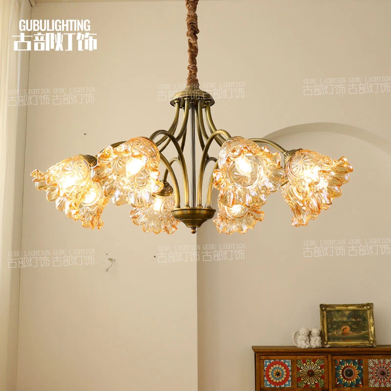 新款美式全铜吊灯客厅法式中古风简约大气餐厅房间卧室吊灯
