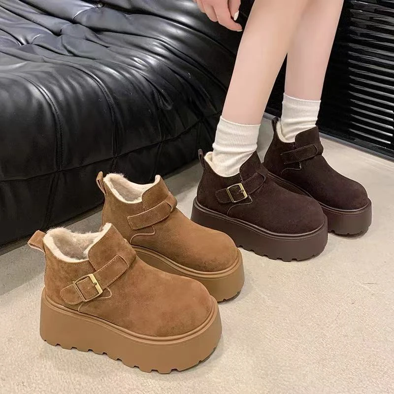 一L秋冬新款韩版瘦瘦简约粗跟裸靴短靴538012（加绒)