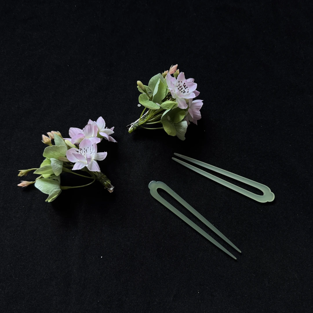 新中式小清新 粉绿色系新娘头饰F1361