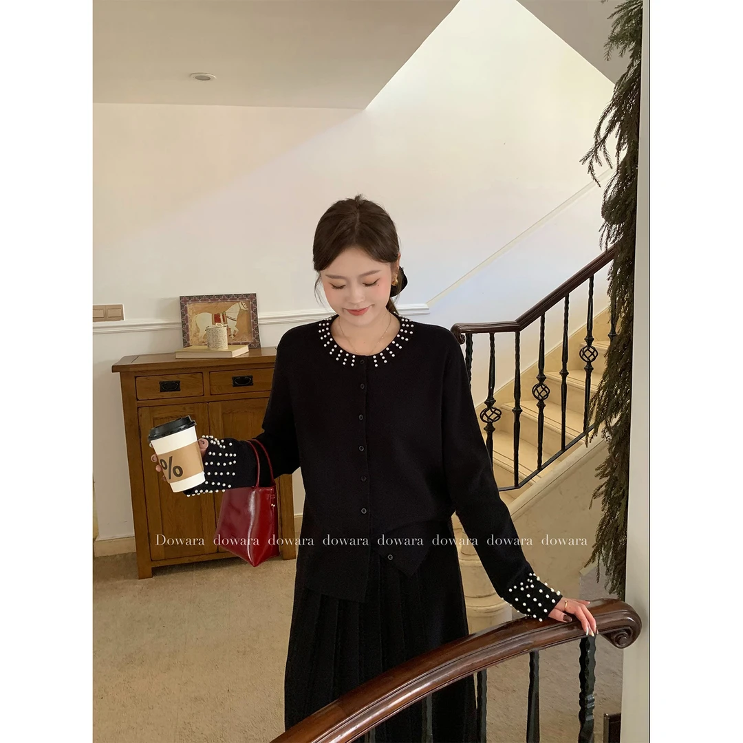 现货大婉酱微胖定制 气质小香风设计圆领上衣百搭半身裙套装6540D