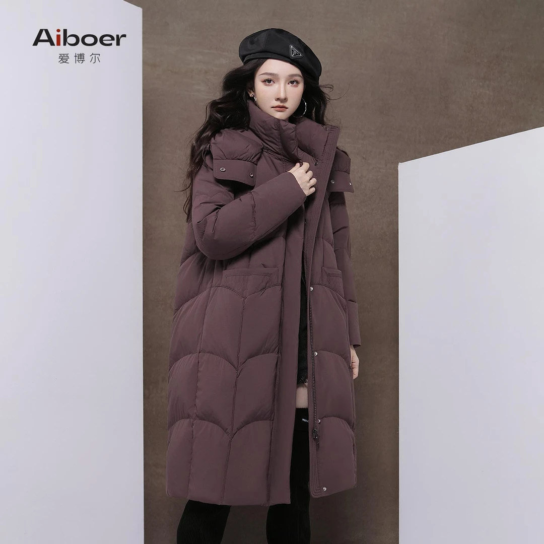 Aiboer/爱博尔2025年冬季新款女时尚长款鸭绒气质羽绒服67565